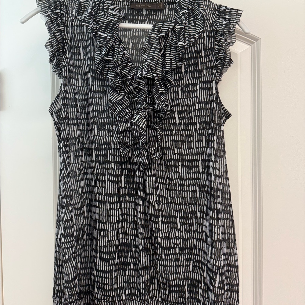 The Limited Black and White Ruffle Top